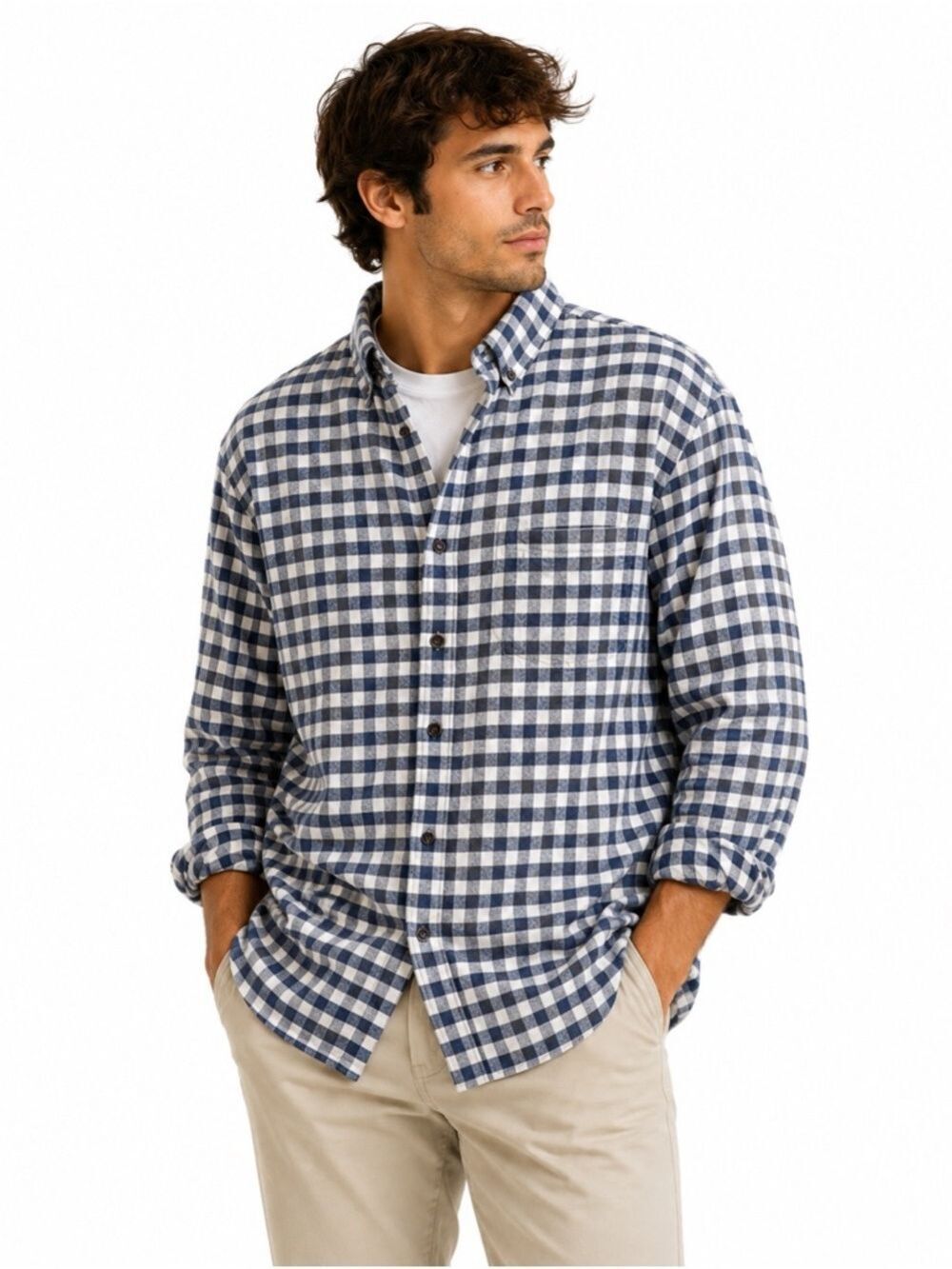 ORVIS Luxury Flannel 100% Gingham Blue Plaid Cotton  Casual Button Down …